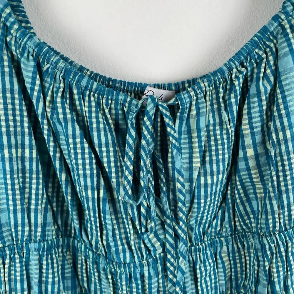 Rails Brenda Check Plaid Cotton Blend Minidress Augusta Size M NWOT Teal Blue